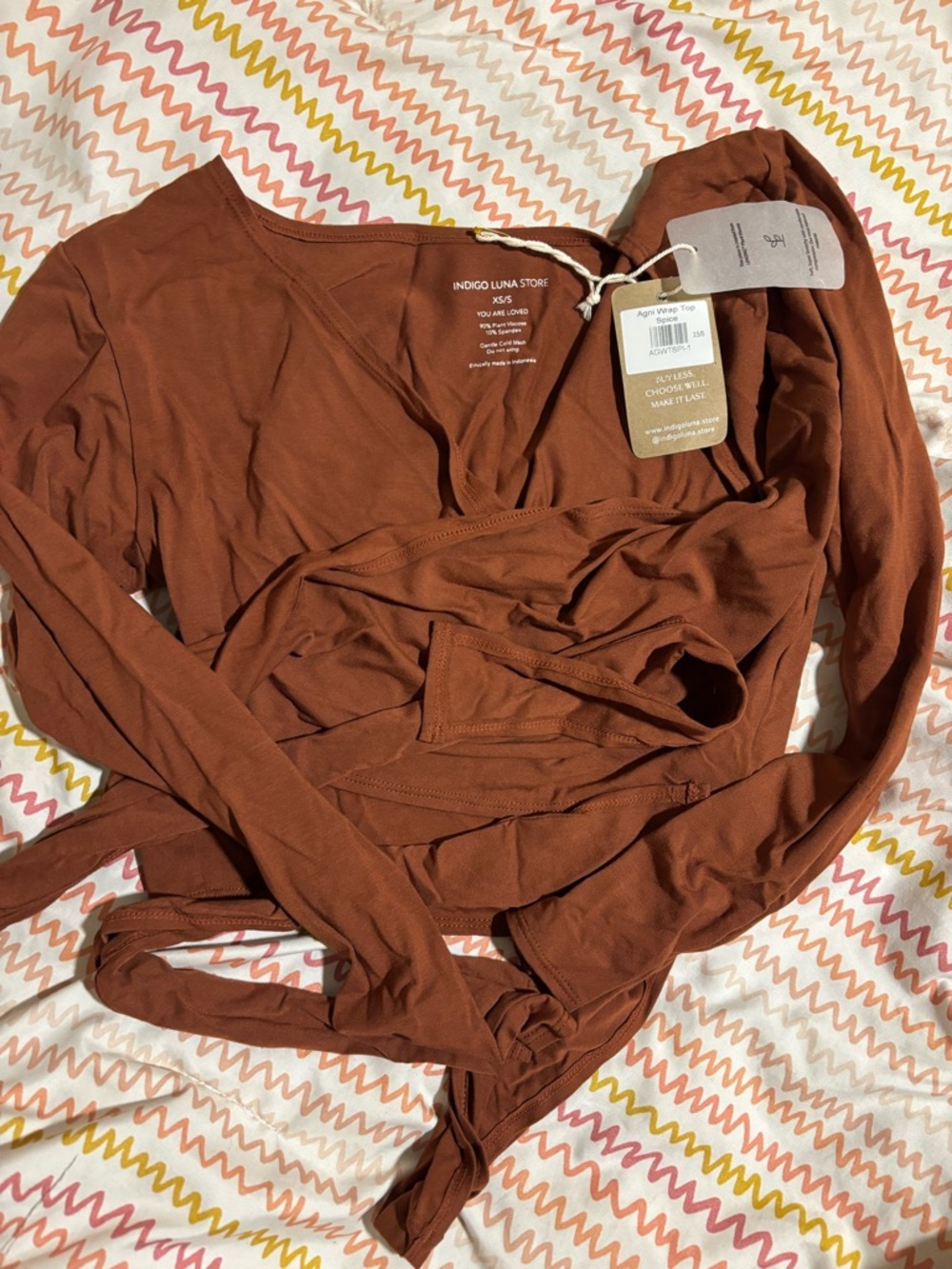 Indigo Luna Rust Brown Long Sleeve Crop Top